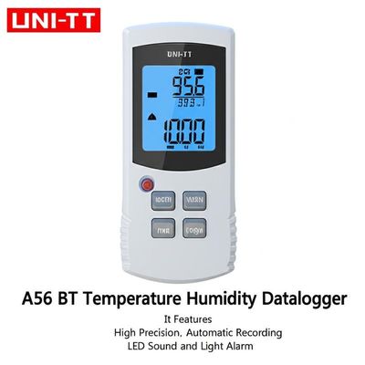 UNI-T A56 BT High Precision IP54 Temperature Humidity Datalogger with Automatic Recording and LED Alarm