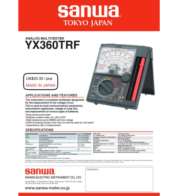 SANWA Digital Analog Multimeter Series | High Accuracy Class 0.5 | 600V AC/DC Voltage 10A Current | Low Battery Indicator | Made