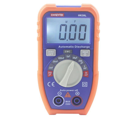Industrial Components Honeytek HK39L Capacitor Tester With LCD Backlight Safety Jacket And 1999 Display Battery Powered